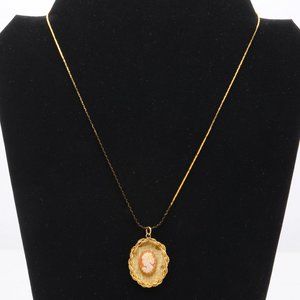 12K Gold Filled Cameo Pendant Necklace by JB